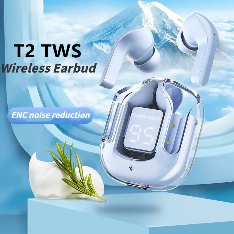 Transparent Wireless Bluetooth Waterproof Noise Cancelling LED Earbuds with Mic